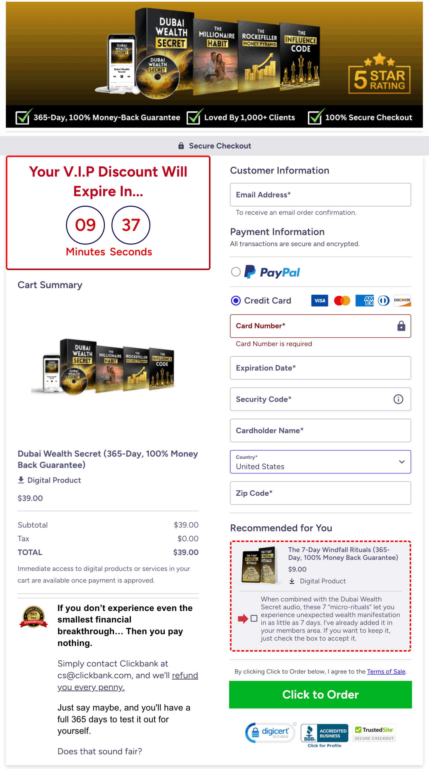 dubai wealth secret Checkout Page